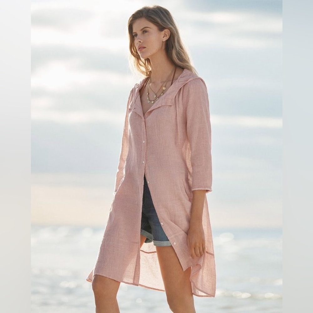 Wrap London Beach Coverup Light & Airy Linen Cotton Pockets Dusty Rose Peach 10
